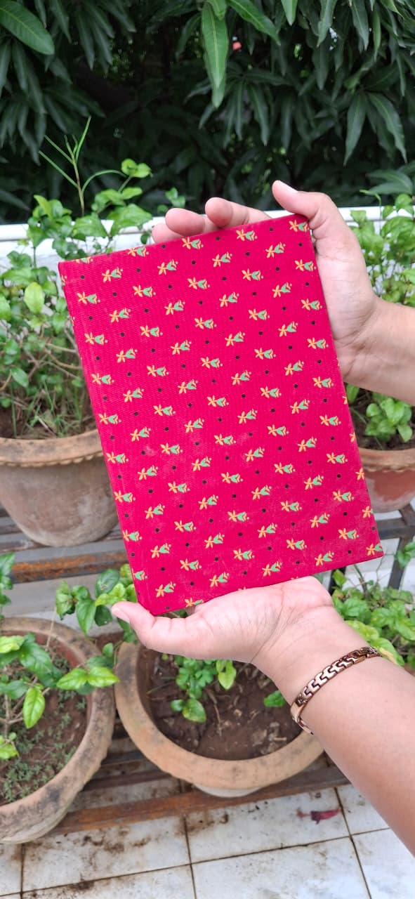 Upcycled Cloth Cover Diary - Red (Unruled)
